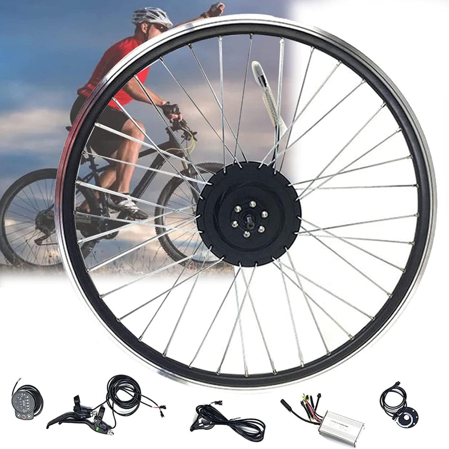 AADECOR 36 W 350 W 500 W Bicycle Conversion Kit, Rear Wheel Electric Bicycle Conversion Kit with E-Bike LCD Display 26 Inch Rear Hub Mounting Motor