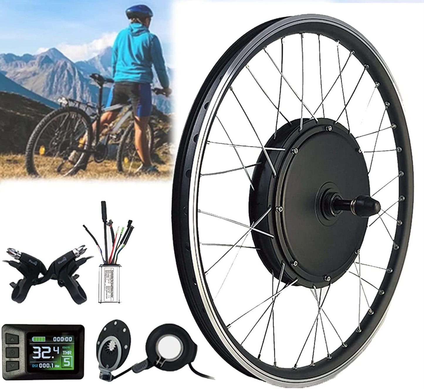 AADECOR Electric Bike Conversion Kit, 36V 48V 500W / 1000W Electric Bike Motor Conversion Kit with LCD7C Display, 48V/1000W-24inch