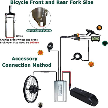 AADECOR Electric Bicycle Conversion Kit, 48 V 250 W Electric Motor Conversion Kit for Electric Bicycles with Intelligent Mode Controller and PAS