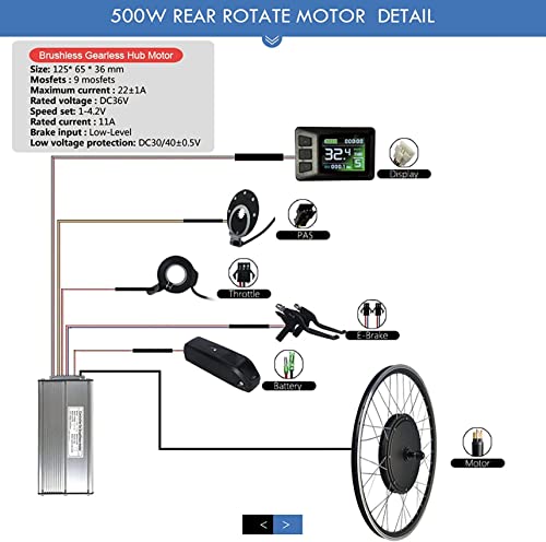 AADECOR Electric Bike Conversion Kit, 36V 48V 500W / 1000W Electric Bike Motor Conversion Kit with LCD7C Display, 48V/1000W-24inch