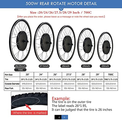 AADECOR Electric Bike Conversion Kit, 36V 48V 500W / 1000W Electric Bike Motor Conversion Kit with LCD7C Display, 48V/1000W-24inch