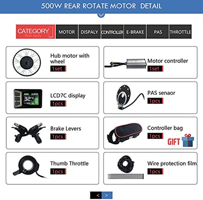 AADECOR Electric Bike Conversion Kit, 36V 48V 500W / 1000W Electric Bike Motor Conversion Kit with LCD7C Display, 48V/1000W-24inch