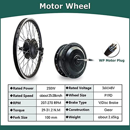 AADECOR Electric Bicycle Conversion Kit, 48 V 250 W Electric Motor Conversion Kit for Electric Bicycles with Intelligent Mode Controller and PAS