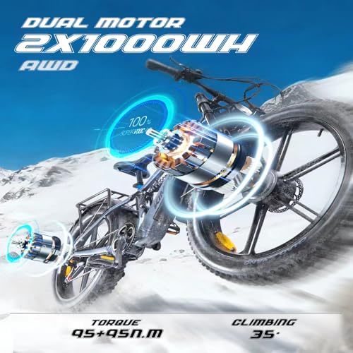 K3 26" Fully E-Bike 48V Dual Motor Mountainbike | 20Ah Akku 120km Reichweite | 4.0 Zoll Reifen Allradantrieb Gelände Elektrofahrrad für Herren