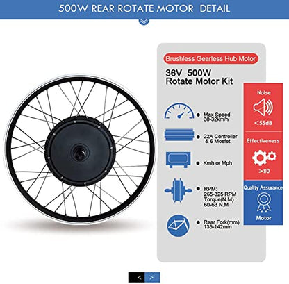 AADECOR Electric Bike Conversion Kit, 36V 48V 500W / 1000W Electric Bike Motor Conversion Kit with LCD7C Display, 48V/1000W-24inch