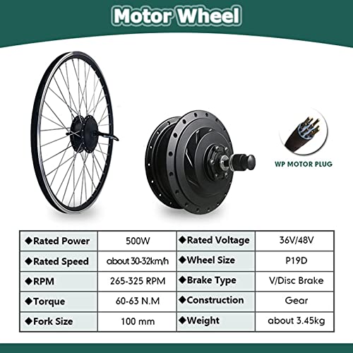 AADECOR Electric Bicycle Kit 350 W 500 W Front Rotation Motorcycle Brushless Gearless Spoke Hub Motor 20 24 26 27.5 28 29 700C with Display E-Bike
