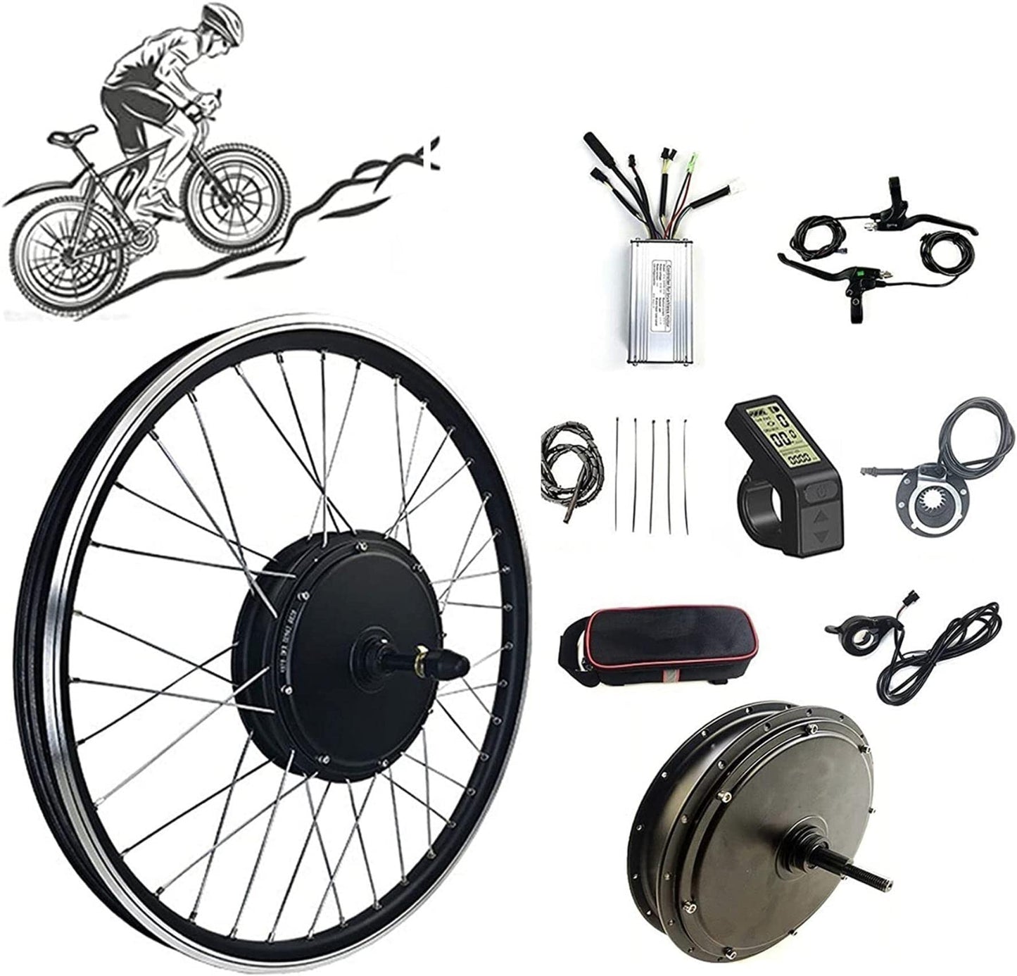 AADECOR 48V 1000W 1500W Electric Bicycle Conversion Kit E-Bike Rear Hub Motorcycle High Speed Brushless Gearless Hub Motor Kit with LCD4 Display